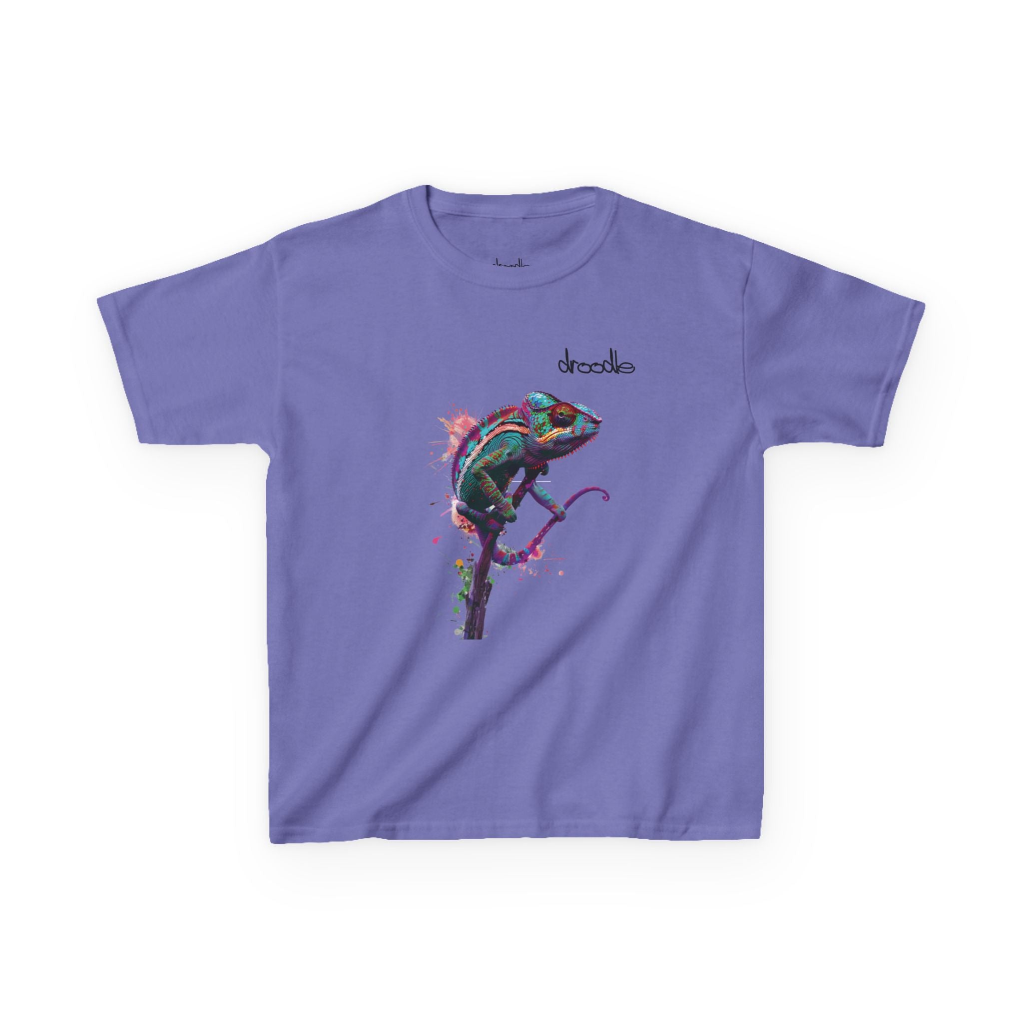 Chameleon Colour Splash Kids’ T-Shirt – Vibrant Design by Droodle