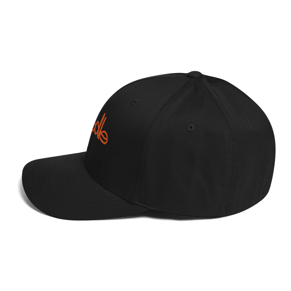 Droodle Black w/ Orange Embroidered Cap – Classic Structured Snapback Hat