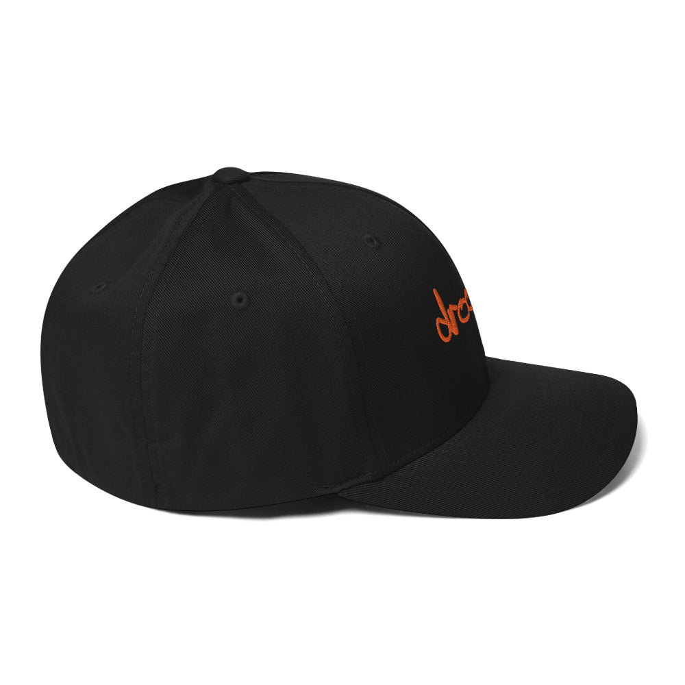 Droodle Black w/ Orange Embroidered Cap – Classic Structured Snapback Hat